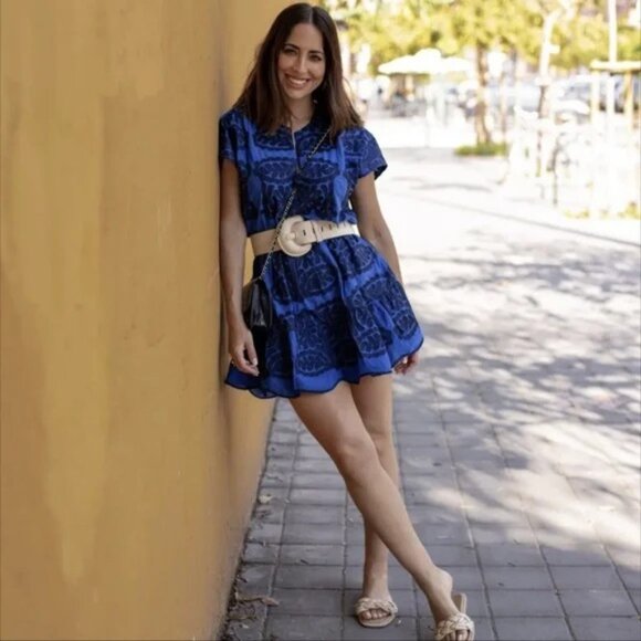 Zara Short Royal Blue Embroidered Dress, Size L, Excellent Used Condition - Picture 2 of 7